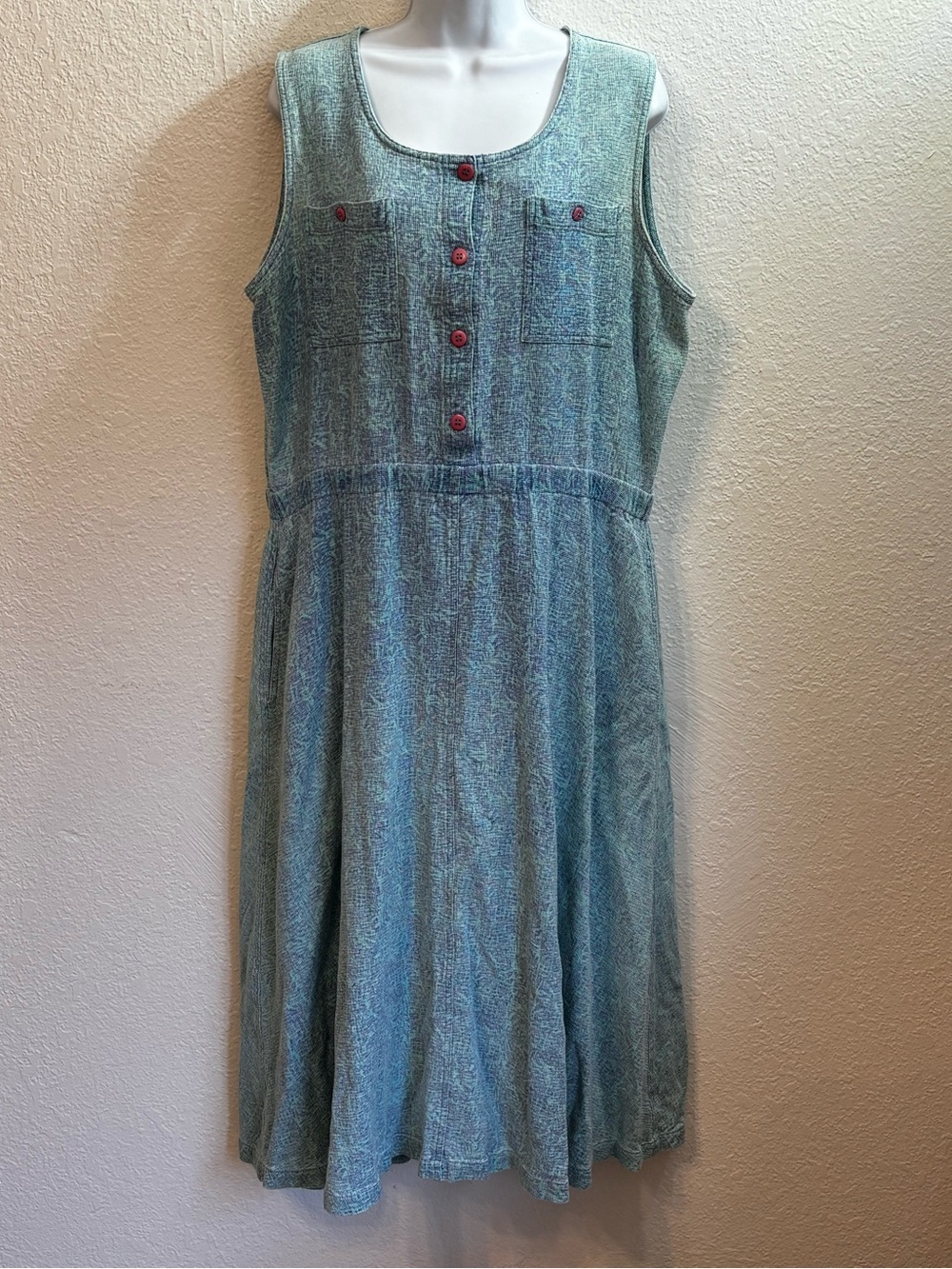 Vintage 90s L.L. Bean Cotton Melange Sleeveless Midi Dress Size 20
